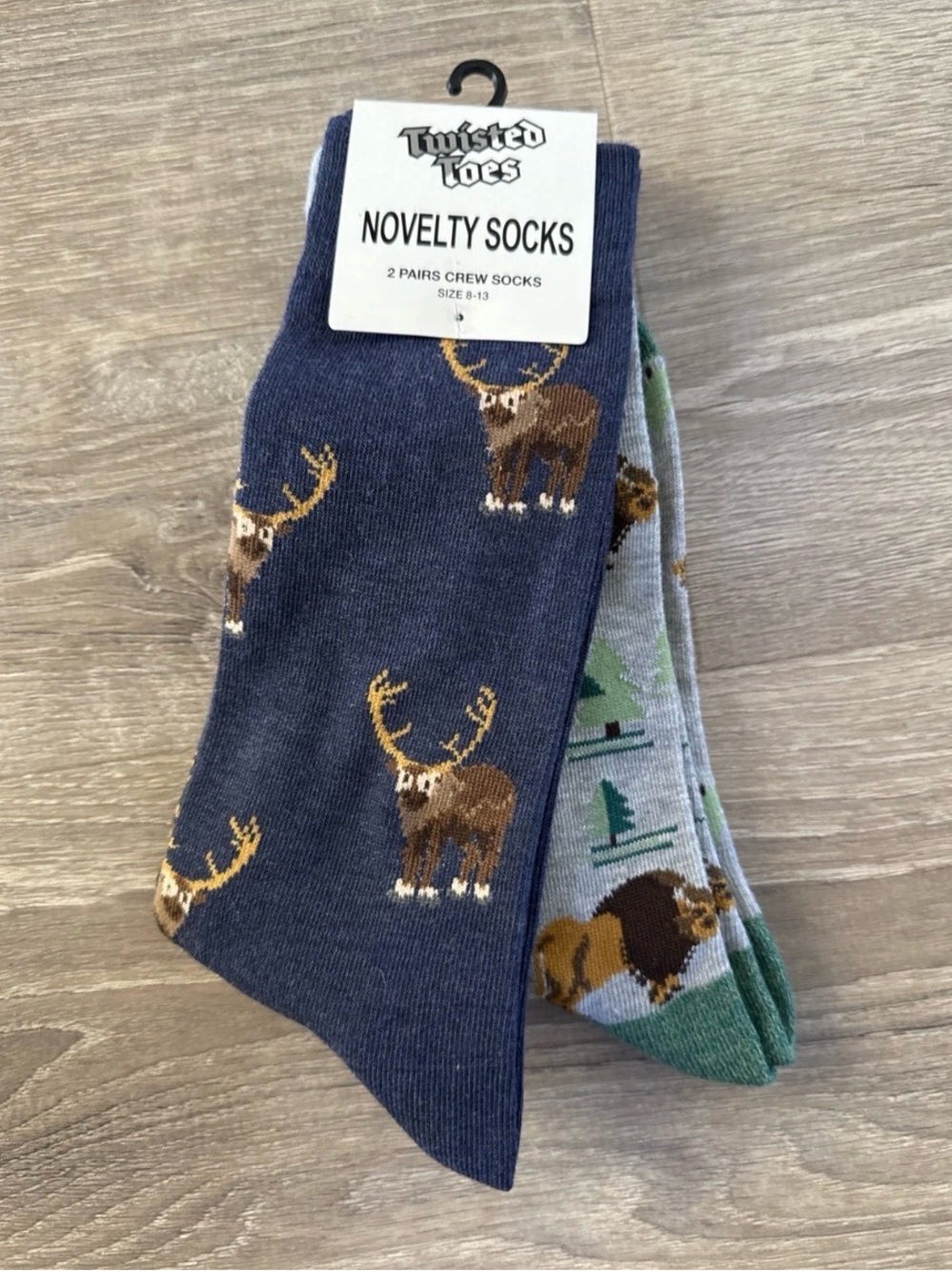 Twisted Toes Men's 8-13 Set Of (2) Dress Socks Moose Tracks Novelty Footwear